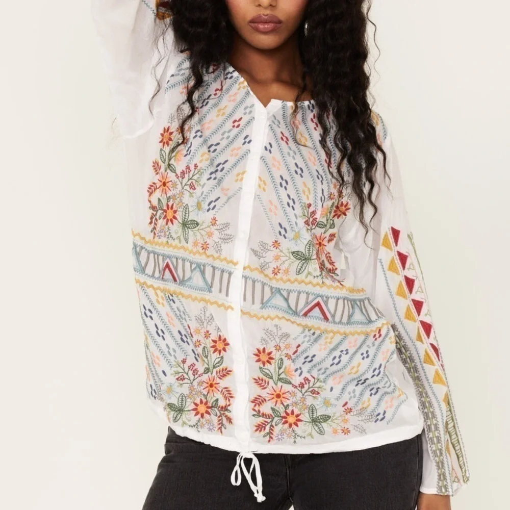 JOHNNY WAS EZRA HEAVILY EMBROIDERED BLOUSE TUNIC NWT - Picture 6 of 13